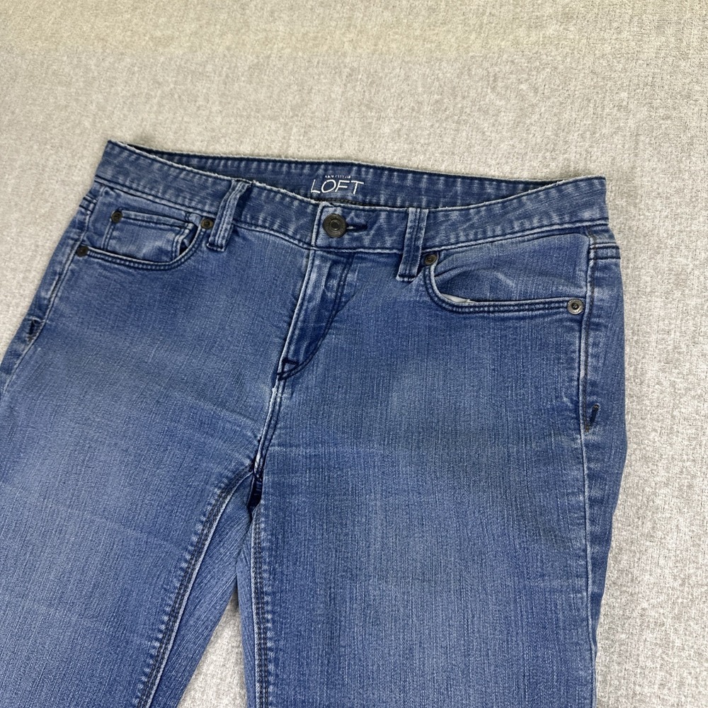 LOFT Jeans Women 2/26 Modern Flare Blue Denim Stretch Faded Whiskered Streetwear